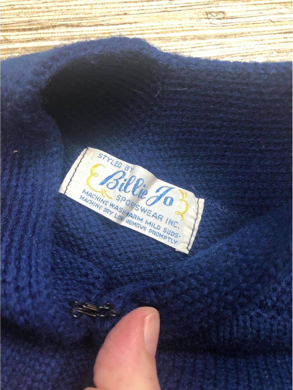2838 Billie Jo sportswear vintage duster cardigan grandma core sweater BLUE L* - Picture 2 of 2